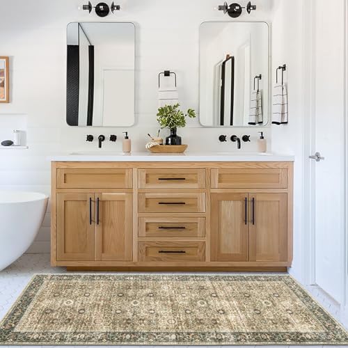 ReaLife Rugs Machine Washable Area Rug - Living Room Bedroom Bathroom Kitchen Entryway Office - Padded Low Pile Stain Resistant Premium - Boho Farmhouse Vintage - Dua - Brown Gray Beige 2'6" x 8' - Image 5