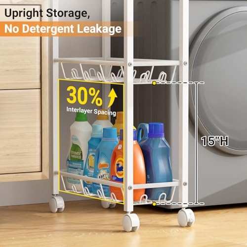 AOODA Laundry Room Cart with Top Detergent Holder, Metal Rolling Storage Cart Between Washer and Dryer, 3 Tier Narrow Laundry Room Organization and Storage with Wheels (White) - Image 4