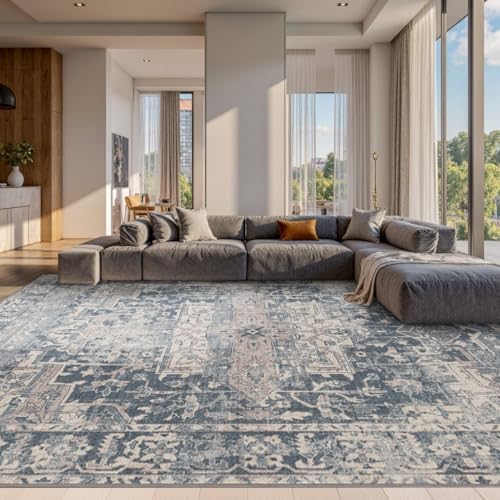 Rugxara Blue 10x14 Area Rugs for Living Room Bedroom Large Washable Rug - Image 2
