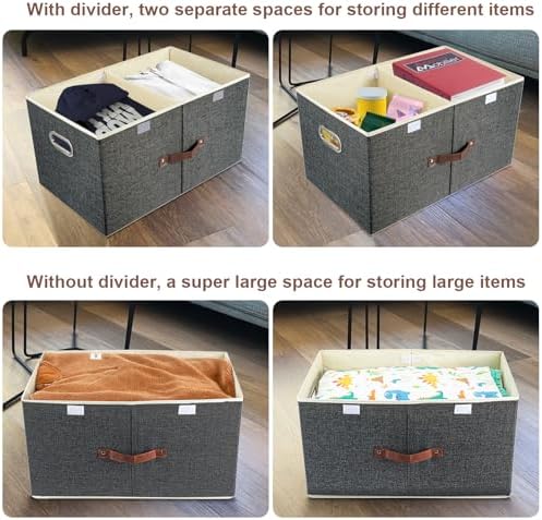 TYEERS Extra Large Collapsible Storage Bins with Lids and Compartments, Washable, Fabric Storage Boxes, 21.7x13x11.8 inches, 2 Pack, Black - Image 3