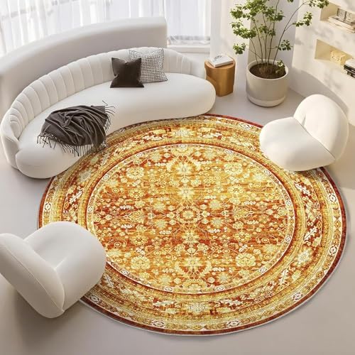 OPPODREAM Vintage Orange Area Rugs 6' Round, Washable Rug for Living Room by OPPODREAM