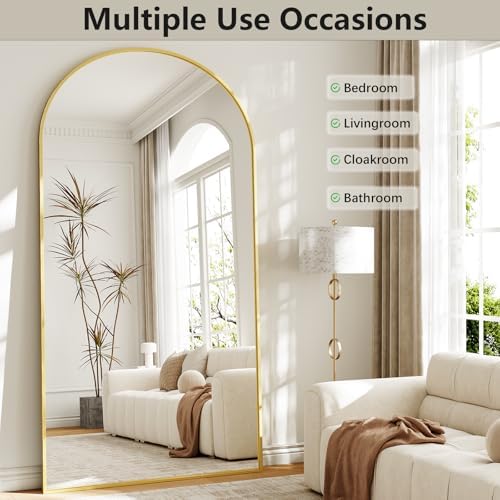 Oversized Full Body Mirror 35x78 inch Arched Full Length Mirror with Stand Aluminum Wall Mounted Hanging or Leaning Standing Mirrors,Gold - Image 6