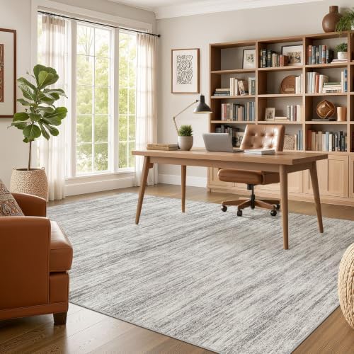 Nakagishi 10X12 Area Rugs Living Room: Washable Large Vintage Rug Neutral Non-Slip Soft Stain Resistant Indoor Carpet for Bedroom Nursery Dining Room Office Playroom - Grey - Image 5