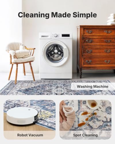 2'6"x14' Washable Area Rug, Low-Profile Entryway Rug with Non-Slip Backing & Durable Edge Binding, Vintage Rug Pattern, Small Rugs for Entryway, Kitchen & Living Room - Image 4