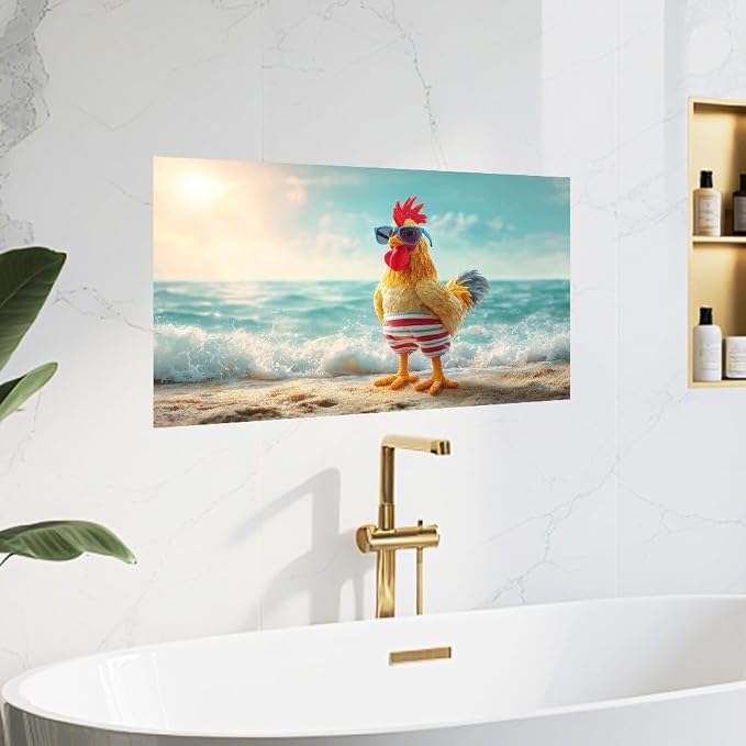 Funny Rooster Beach Kitchen Backsplash Peel and Stick, 30x16 in | Cartoon rooster in sunglasses and swim trunks on a sunny beach; flat 2D waterproof peel and stick; wipe clean; 30x16 in - Image 8