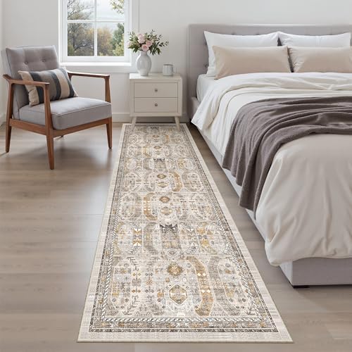 Madane Kitchen Runner Rug 2x7 with Rubber Backing Non Slip, Brown/Gold - Image 5