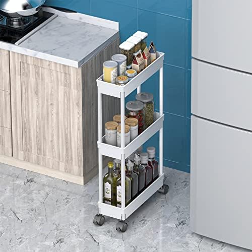 Sooyee Slim 3 Tier Rolling Cart with Wheels, Storage Cart,White - Image 4