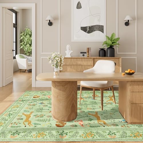 DUKINO 4x6 Area Rug, Non Slip Animal Washable Living Room Rug, Light Green - Image 5