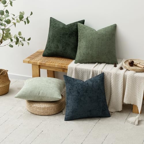 MIULEE Decorative Chenille Euro Pillow Covers Green Navy 22x22 Pack of 4 - Image 4