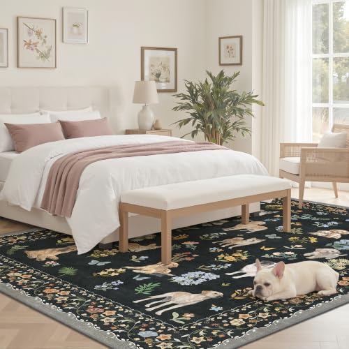 Soalmost Dog 5x7 Area Rugs for Living Room, Washable Animal Soft Rug Black - Image 3