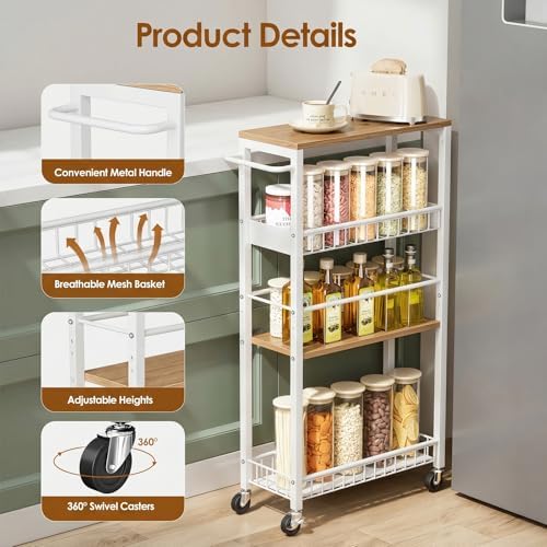 Slim Rolling Storage Cart, 4 Tier Narrow Storage Cart, 7.1in(W) - Image 5