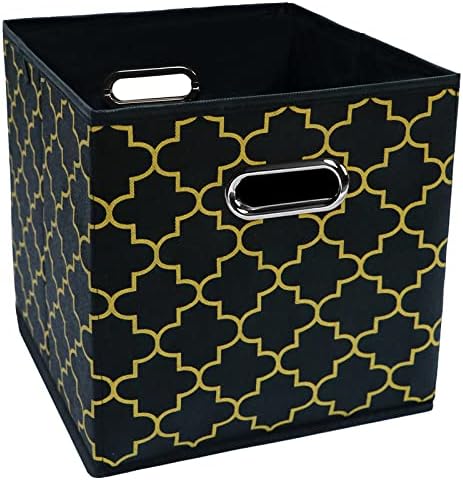 Black Foldable Storage Cubes Bins , Fabric Storage Box Cubes Organizer Baskets with Dual Handles for Home Organizer Black Gold by HEAYEEG