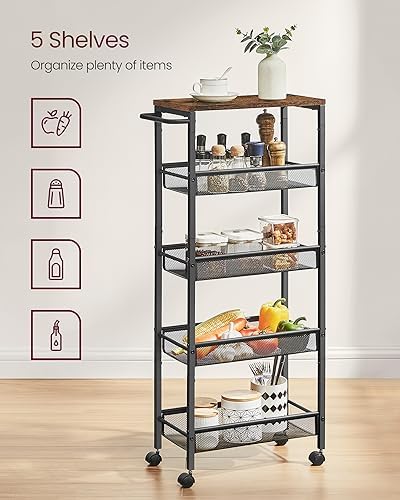 VASAGLE 5-Tier Slim Rolling Storage cart with Wheels, 8.7 Inches, Metal - Image 4