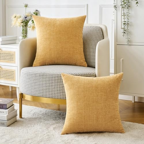 MIULEE Soft Chenille Throw Pillow Covers Gold 16x16 Inch Pack of 2 - Image 5