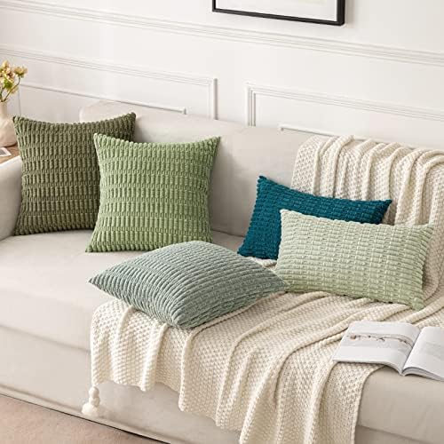 MIULEE Euro Sham Corduroy Decorative Throw Pillow Covers 24x24 Grey Green - Image 5