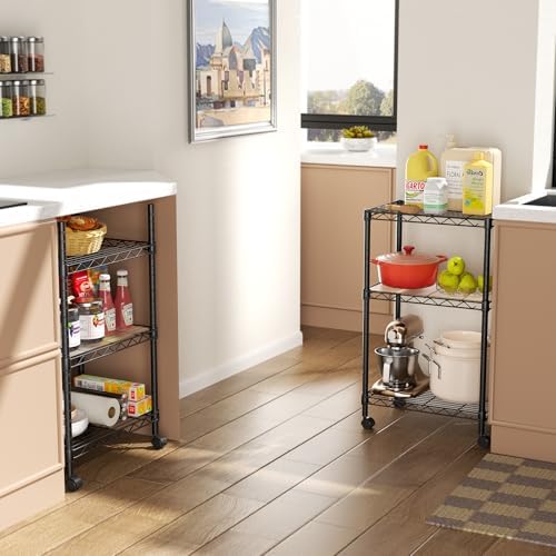 SINGAYE 3 Shelves Storage Shelf Wire Shelving Unit Metal Adjustable Wheels - Image 2