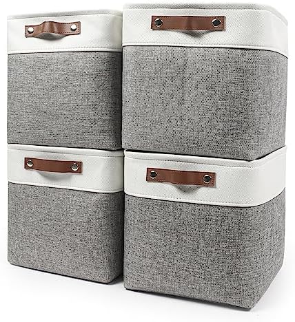 Bagnizer 13x13 Cube Storage Bins, Collapsible Fabric Storage Box, 4 Pack Closet Baskets with Handles for Organizing, Shelf, Toys, Clothes, Home, Office, Nursery (Grey&White) by Bagnizer