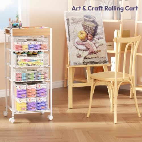 SWTYMIKI Rolling File Cart with Drawers - 5 Tier Art Craft Rolling Organizer Cart - Office Storage &Organization, Mobile Metal File Cabinet for Office and Home White - Image 6