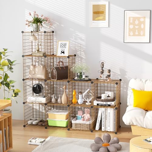 C&AHOME Wire Cube Storage, 12 - Cube Organizer Metal C Grids, Closet, Brown - Image 6