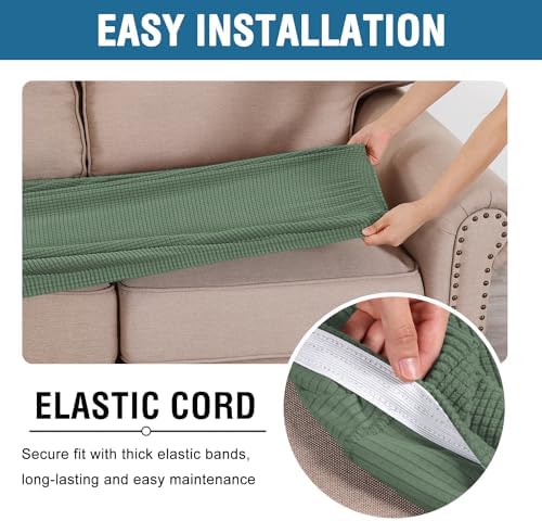 H.VERSAILTEX Super Stretch Individual Seat Cushion Covers Sofa Covers Couch Cushion Covers Slipcover Sets Thick Jacquard Textured Twill Fabric (1 Piece Sofa Cushion Cover, Loden Frost) - Image 5