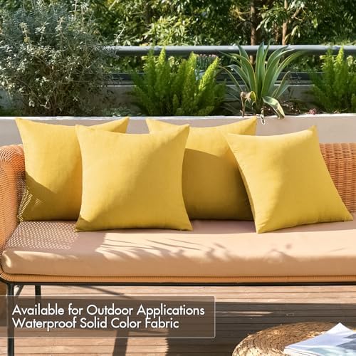 MIULEE Pack of 4 Decorative Outdoor Throw Pillow Covers Linen Waterproof Pillow Covers Summer Farmhouse Cushion Cases for Patio Garden Tent Balcony Couch Sofa 18x18 Inch Yellow - Image 2