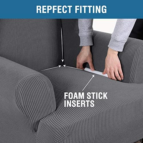 H.VERSAILTEX Wing Chair Slipcover Chair Covers for Wingback Chairs Wingback Chair Covers Slipcovers 1 Piece Stretch Sofa Cover Furniture Protector Spandex Jacquard Checked Pattern, Grey - Image 5