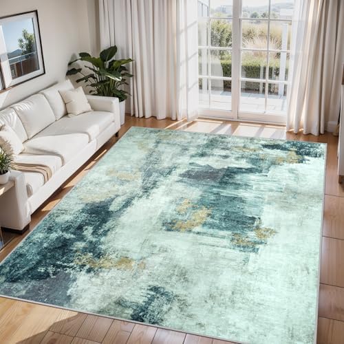 6x9 Area Rugs for Living Room Washable Bedroom Dining Room Teal Grey Gold by Aelenmu