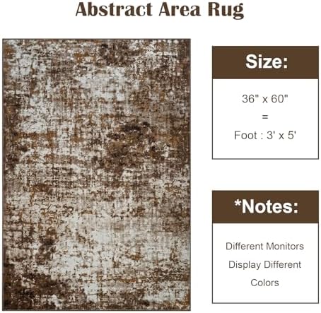 Modern Abstract 3x5 Rug, Non Slip Entryway Rug, Soft Machine Washable Rugs for Indoor Entry, Low Pile Stain Resistant Distressed Rug for Living Room, Bedroom, Brown - Image 2