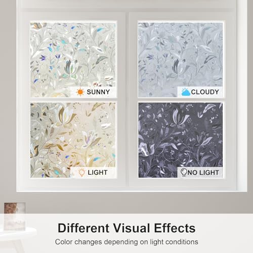 Window Privacy Film, 3D Rainbow Decorative Stained Glass Film, Sun Blocking Windows Clings, Static Cling Frosted Glass Windows Sticker Door Covering for Home (Tulip, 35.4" x 78.7") - Image 5