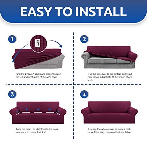 KEKUOU Stretch Couch Covers for Sofa, 3 Cushion Couch Slipcover,Wine - Image 6