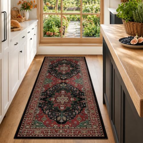 RELEANY Washable Area Rug, Runner 2'x6', Red/Black by RELEANY