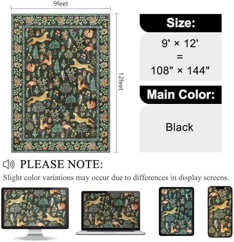 DUKINO 9x12 Area Rug for Living Room, Washable Animal Rug Non Slip, Black - Image 2