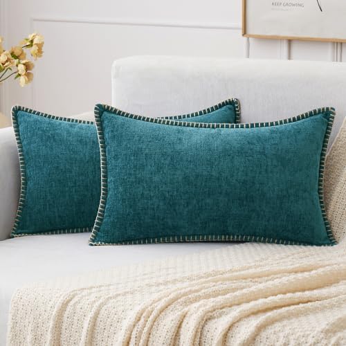 MIULEE Decorative Lumbar Throw Pillow Covers 12x20 Inch Dark Teal 2 Pack by MIULEE
