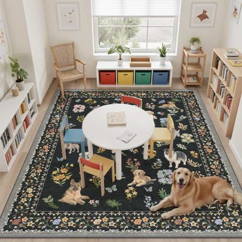 Soalmost Dog 9x12 Area Rugs for Living Room, Washable Animal Soft Rug Black - Image 2