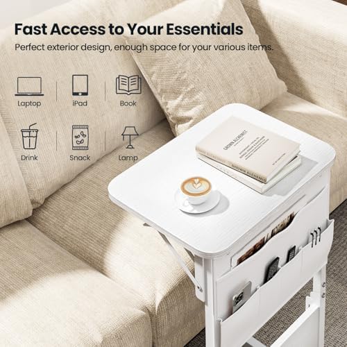 HLDIRECT C Shaped End Table with Charging Station & Storage Bag White - Image 5
