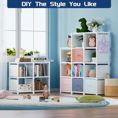Mavivegue Book Shelf, 18 Cube Storage Organizer, DIY Bookcase, Metal Cube Bookshelf, Tall Book case for Bedroom, Living Room, Office, Closet Storage Organizer, Black Cubicle Storage Rack-White - Image 2