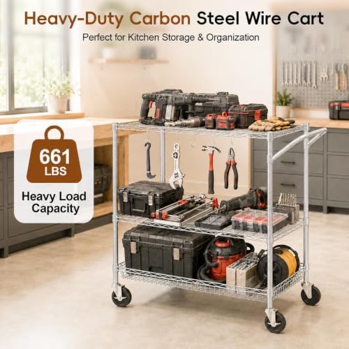 3-Tier Kitchen Storage Cart with Wheels, Rolling Utility Cart - Image 5
