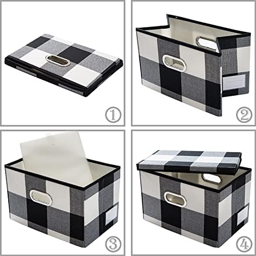 PRANDOM Collapsible Storage Bin with Lid [3-Pack] Fabric Foldable Storage Box Organizer Container Basket Cube with Cover for Home Bedroom Closet Office Nursery Black and White Grid(14.9x9.8x9.8) - Image 4