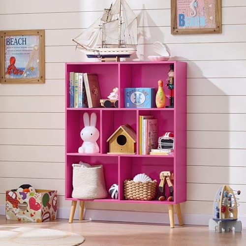 LEYAOYAO Cube Bookshelf, Mid-Century Modern Book Shelf with Legs, Pink - Image 4