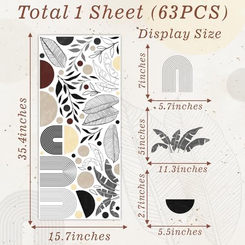 Boho Abstract Art Wall Stickers Geometric Leaves Wall Decals Peel and Stick | Mid-century arch leaf decal, removable, self adhesive, vinyl wall art mural, for living room bedroom office home decorations - Image 4