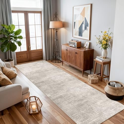 Abstract 2x10 Kitchen Rug Runners - Washable 10ft Hardwood Sink Rugs Non-Slip Hallway Entryway Area Rug Soft Floor Mat Indoor Farmhouse Carpet for Bathroom Living Room Bedroom (2 X 10,Beige/Cream) - Image 4