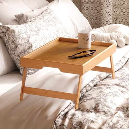 Fibogollo 4 Pack Bamboo Bed Tray Table with Folding Legs,Breakfast Trays,Serving Tray for Food and Snack,Laptop Trays for Working(Natural) - Image 3