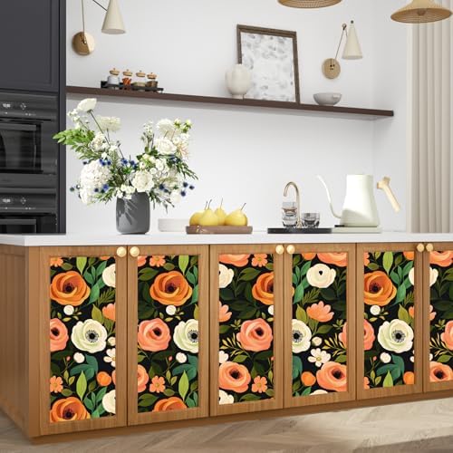 Danodoi Orange Green Vintage Floral Peel and Stick Wallpaper 17.5" x 118" | Waterproof Vinyl Self Adhesive Removable Renter Friendly Floral Contact Paper - Image 3