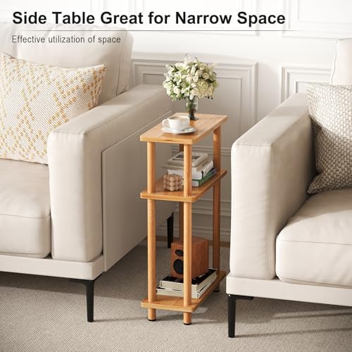 Apicizon Small Narrow Side Table, 3-Tier Skinny End Table, Natural - Image 5
