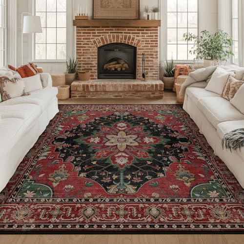 RELEANY Washable Area Rug, Square 8'x8', Red/Black - Image 2