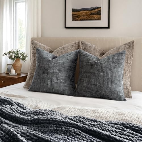 MIULEE Chenille Textured Throw Pillow Covers Dark Grey 20x20 Set of 2 - Image 5