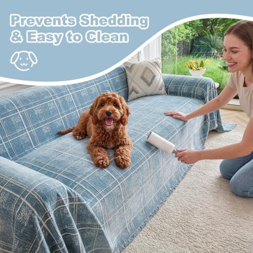 Couch Cover for Dogs Washable Sofa Cover, Sectional Couch Covers, Sofa Covers for 2 Cushion Couch, Non Slip Stripe Sofa Slipcovers Furniture Protector (Blue Checkered 91x150) - Image 6