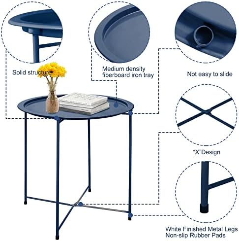 Garden 4 you End Table Metal Side Table Blue Round Folding Tray Cyan Sofa Small Accent Fold-able Table, Round End Table Tray, Next to Sofa Table, Snack Table for Living Room and Bed Room - Image 5
