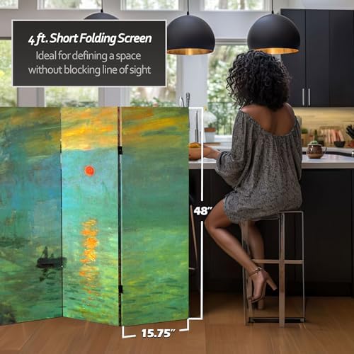 Red Lantern Double Sided Works of Monet Canvas Folding Screen - Impression Sunrise/Houses of Parliament, 4 ft Short - 3 Panel - Image 5