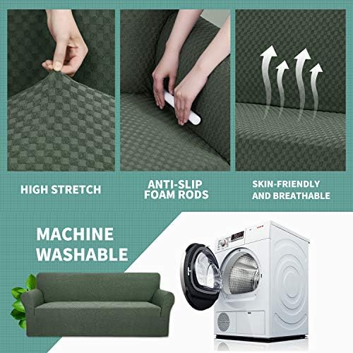 YEMYHOM Couch Cover Latest Jacquard Design High Stretch Sofa Covers for 2 Cushion Couch, Pet Dog Cat Proof Loveseat Slipcover Non Slip Magic Elastic Furniture Protector (Loveseat, Army Green) - Image 4
